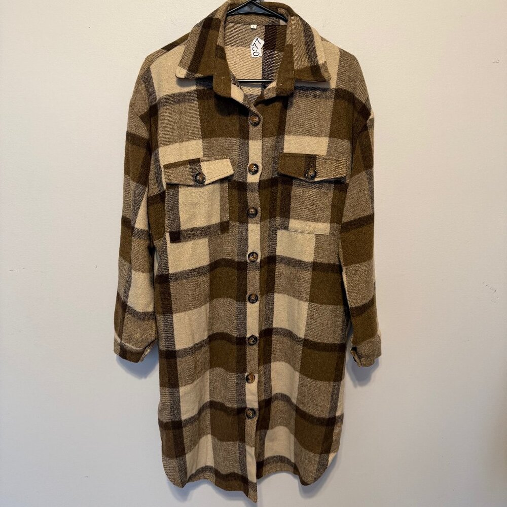 Unbranded Brown & Tan Plaid Button Down Coat NWOT